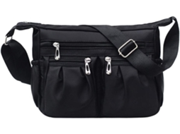 Bolsa Feminina Casual Preta De Poliéster Com Vários Compartimentos E Alça De Ombro Ajustável.