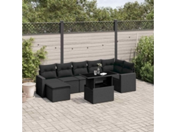 Vidaxl 8 Pcs Conjunto Sofás De Jardim Com Almofadões Vime Pe Preto