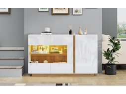 Móvel Aparador 138x38x90,5 Cm - Alta Brilho, Com Base Em Madeira, Tabuleiro Em Aglomerado E Vidro - Branco