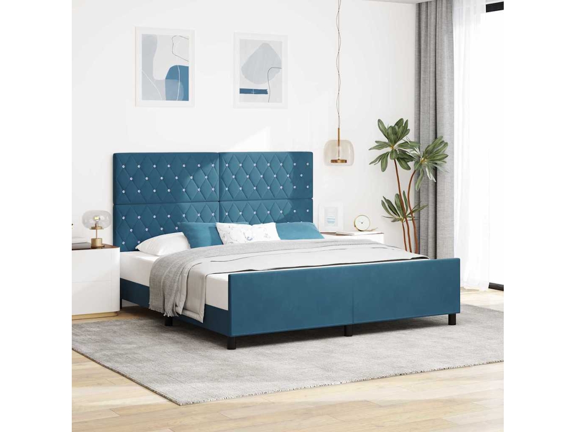 Vidaxl Cama Box Com Cabeceira Azul Escuro 180 X 200 Cm Veludo