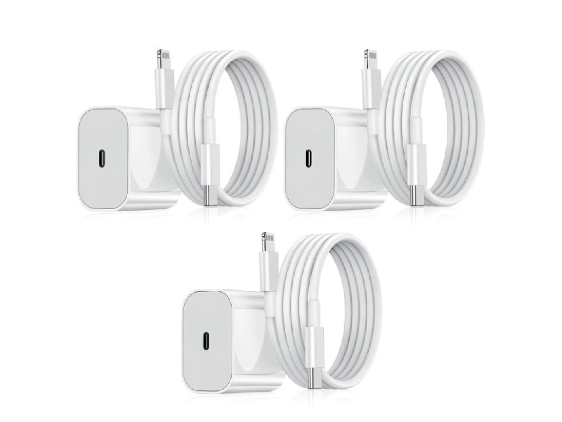 Pacote Com 3 Carregadores Para Iphone, Adaptador Rápido + Usb-c 20w Branco