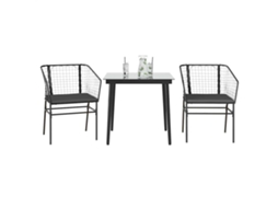 Vidaxl 3 Pcs Conjunto Jantar Jardim Almofadões Vime Pe Vidro Preto