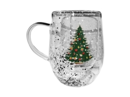 Caneca De Vidro Dupla Camada 300ml Copo Resistente Ao Calor Para Bebidas Quentes Com Padrão De Natal