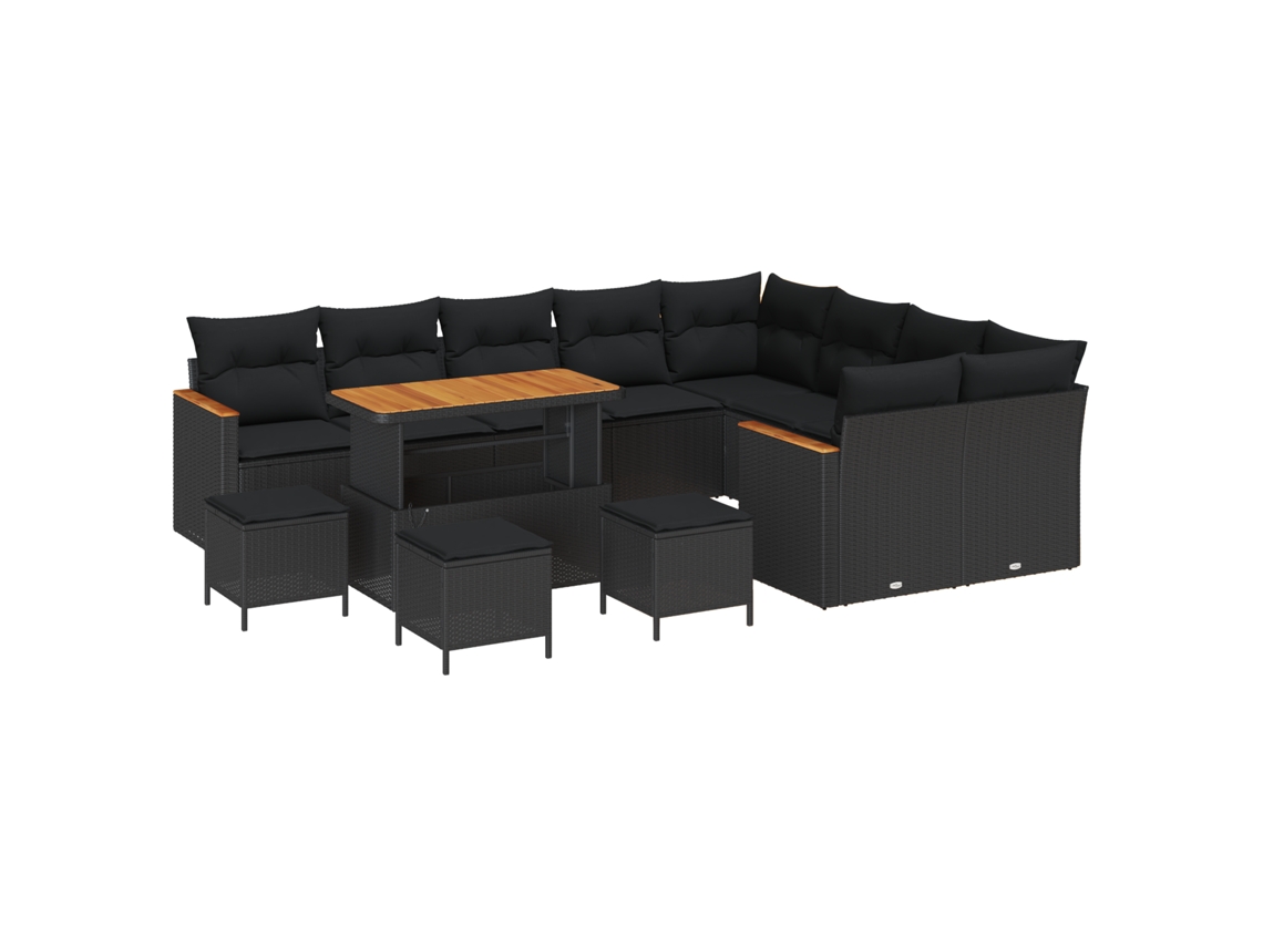 Conjunto 13 Conjunto De Sofá De Jardim Vidaxl Preto Vime Pe (289 X 234 X 85 Cm)