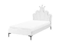 Cama Infantil Em Veludo Com Iluminação Led Beliani Rubian De Veludo Branco 90x200