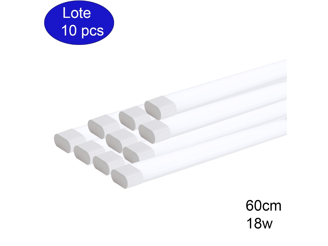 Pack Com 10 Luminárias Lineares Led 18w 60cm 6000k Branco Frio, Design Compacto, Tela Branca, Abertura De Luz 180° Alpinaluz