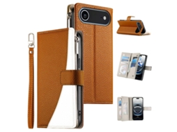 Capa De Couro Para Iphone 17 Air Com Vários Compartimentos E Zíper, Alça Curta.