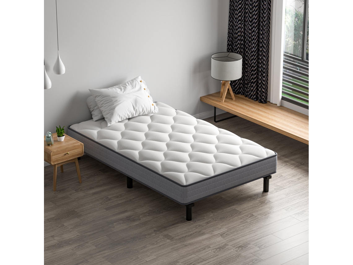 Conjunto De Colchão E Molas Box 90x190cm, Colchão De Molas Ensacadas E Estrutura De Cama De Ferro Robusta Com 6 Pés, Espessura Do Colchão 18cm