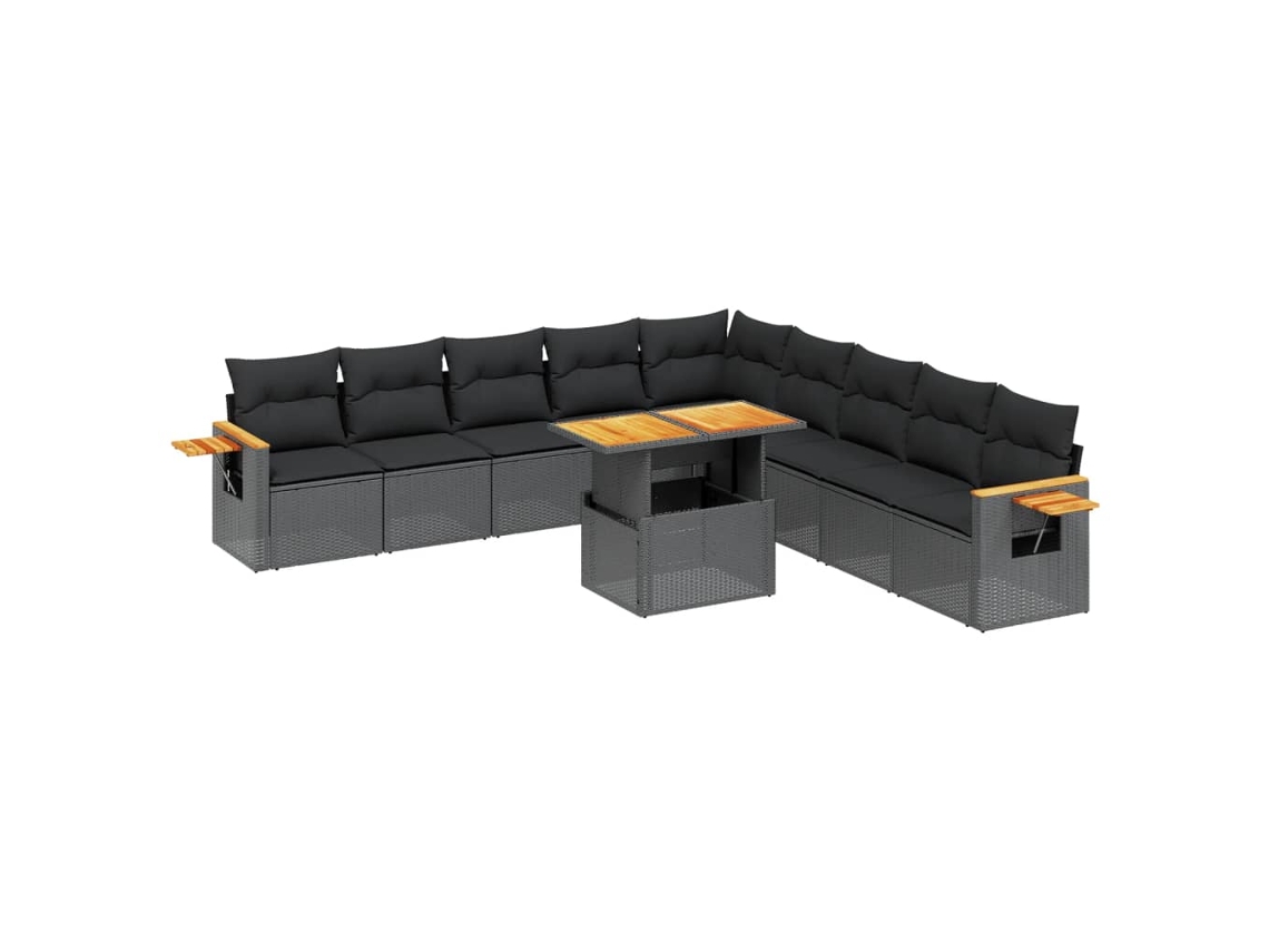 Conjunto de 11 Sofás de Jardim com Almofadões Vime Pe Preto MAISON EXCLUSIVE