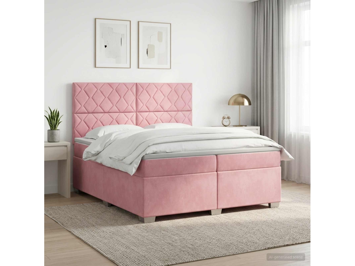 Vidaxl Cama Box Spring Com Colchão Rosa 200 X 200 Cm Veludo