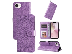 Capa De Couro Para Iphone 17e - Estampa De Girassol Em Relevo