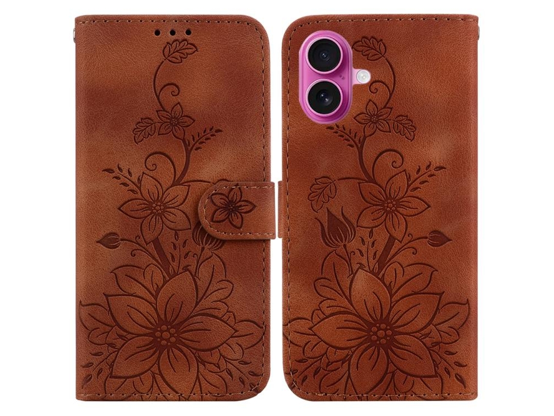 Capa De Couro Para Iphone 17 Com Relevo De Lírio