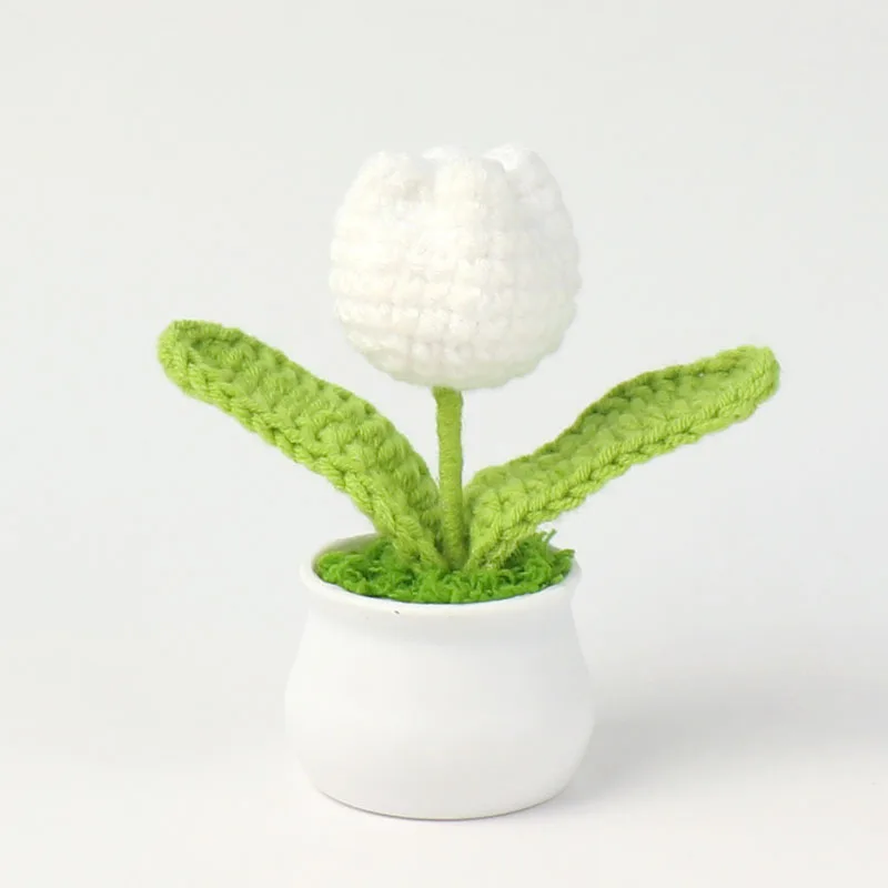 Vasos De Flores Criativos Tricotados, Mini Flores Artificiais, Plantas De Crochê Feitas À Mão