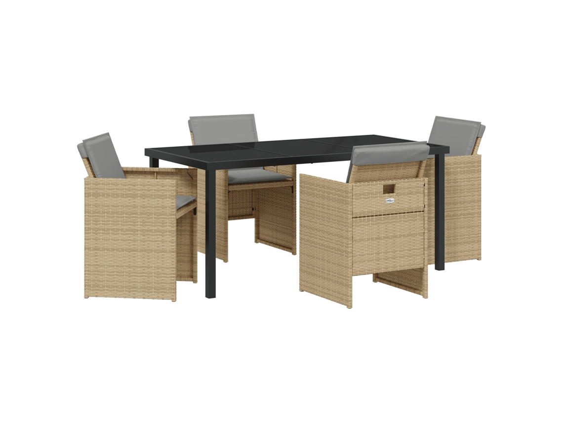 Conjunto 5 De Jantar De Jardim Com Almofadas Vidaxl Bege Rattan Poliéster