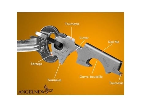 Porta-chaves Unissexo Angelnews Multifuncional Abridor Fenda Lixa Inox Preto