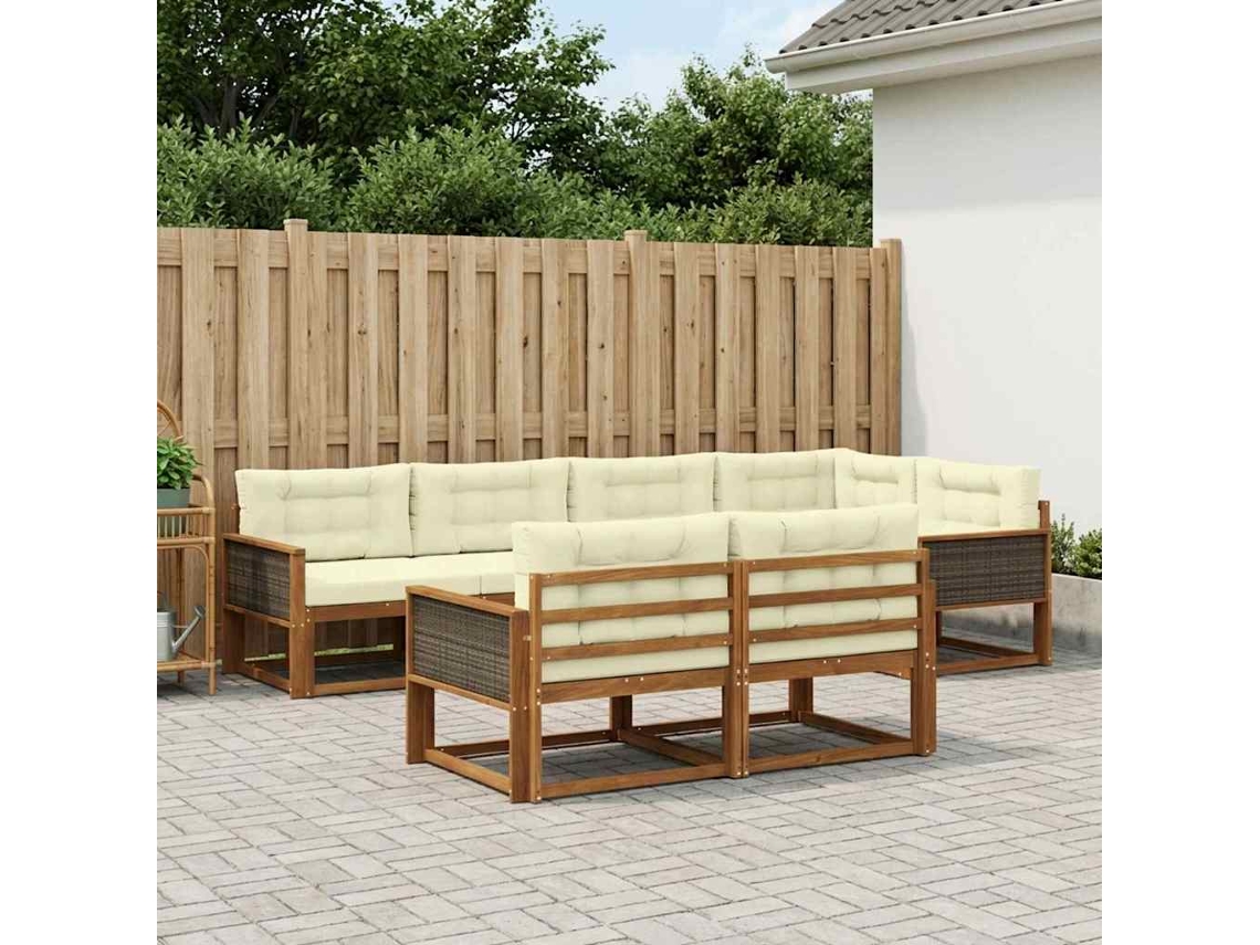 Vidaxl Conjunto De Sofás Para Exterior 8 Unid. Natural E Creme