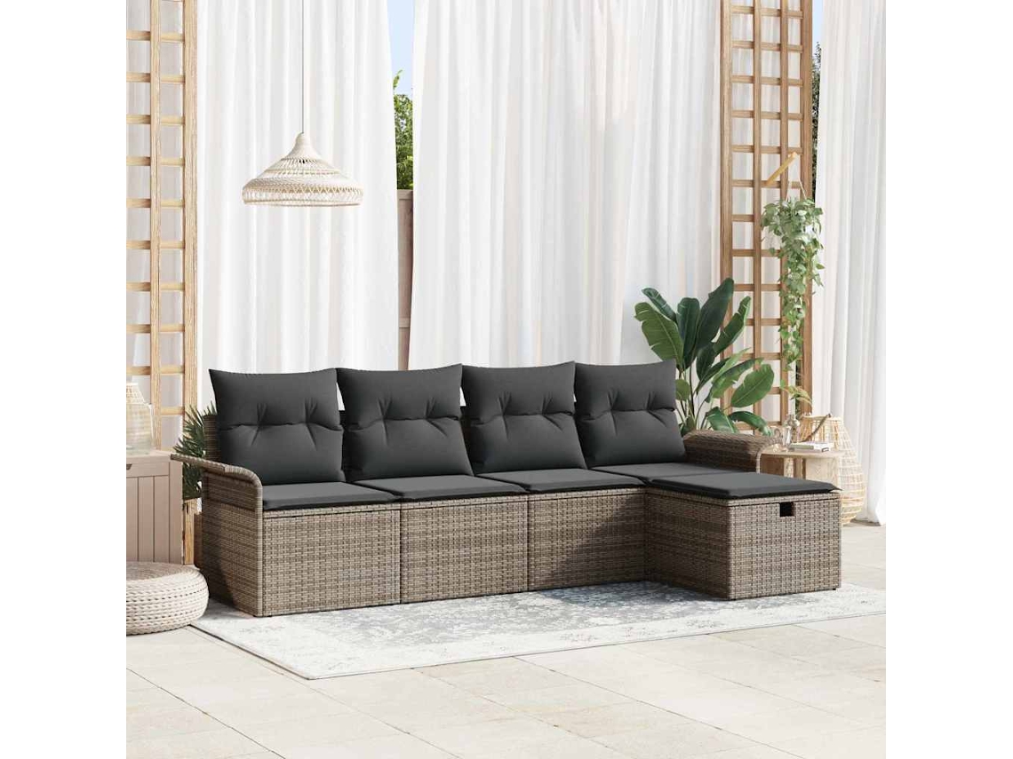 Vidaxl Conjunto De Sofá De Jardim 5 Unid. Cinzeto Vime Pe