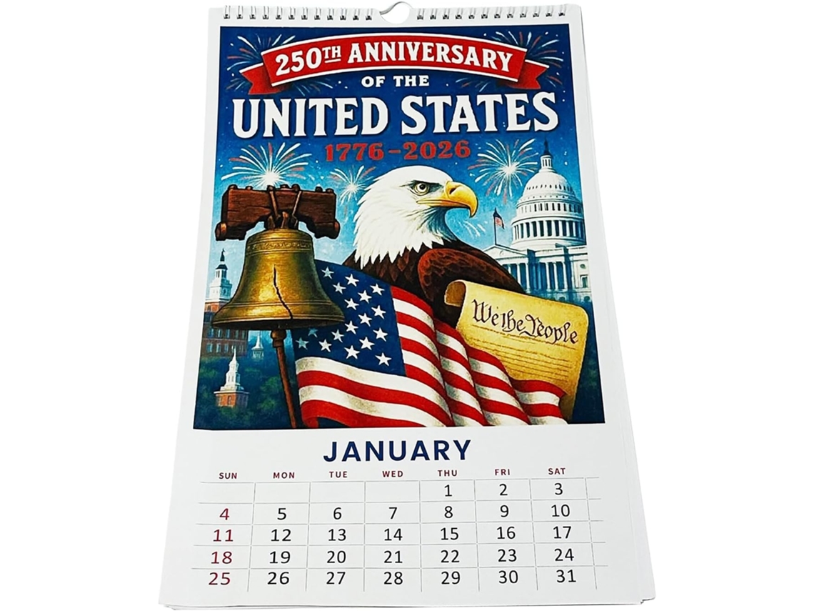 Calendário Mural Do Ano De 2026, Calendário Mural Comemorativo Do 250º Aniversário Da América | Gokoco