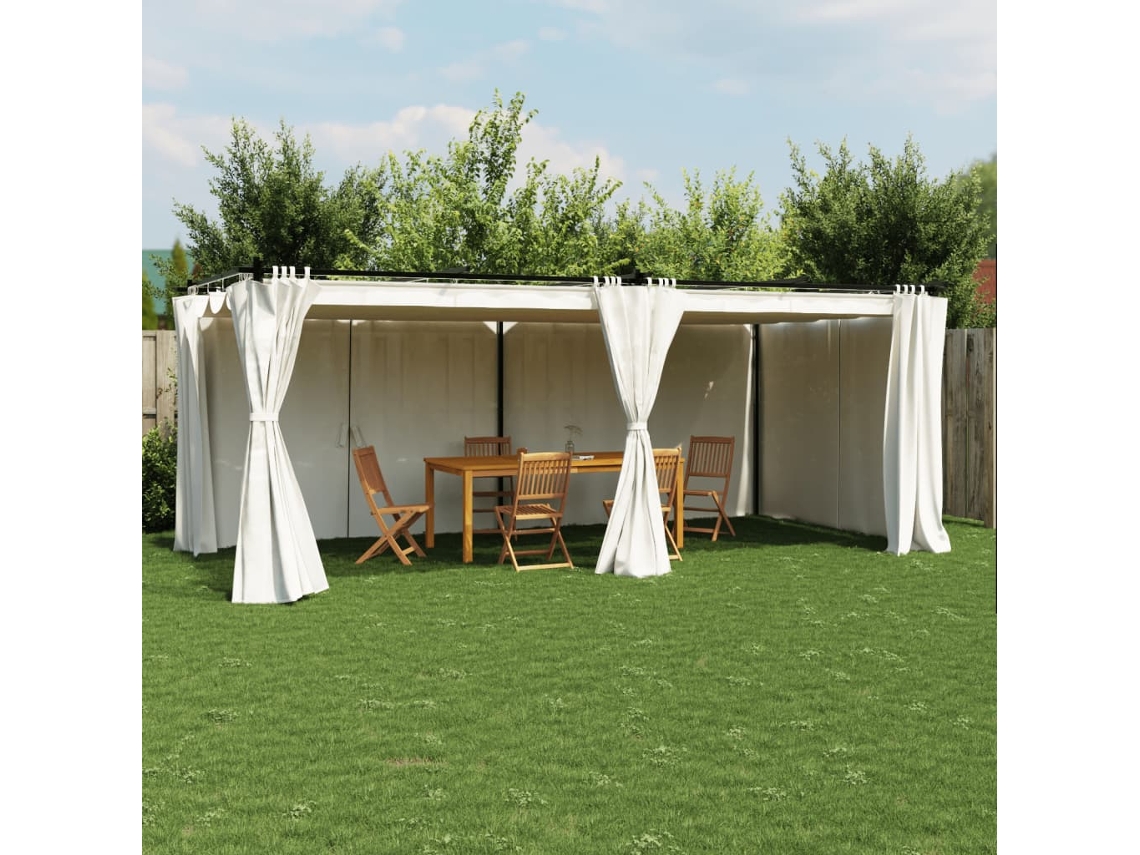 Vidaxl Gazebo Com Cortinas 6x3 M Aço Creme