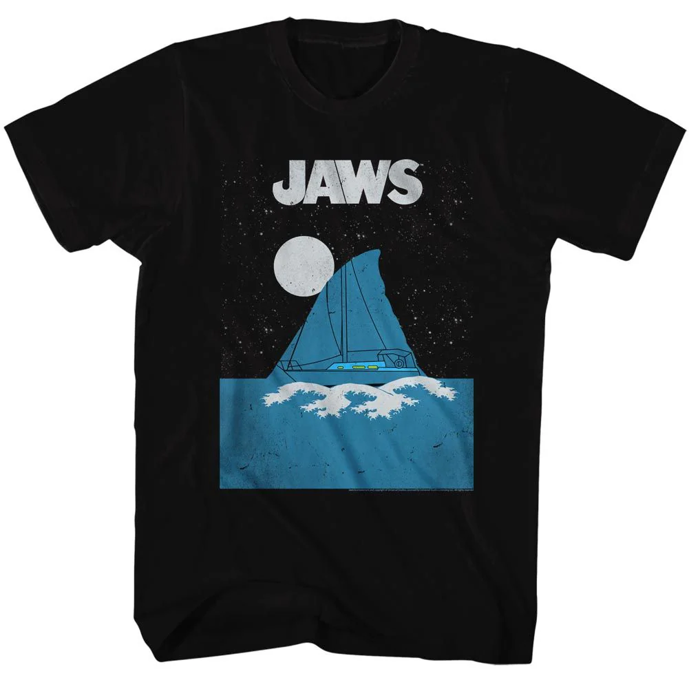 Unisex Adult T-shirt Rockinstone Jaws Movie Boat Fin Black Sizexl