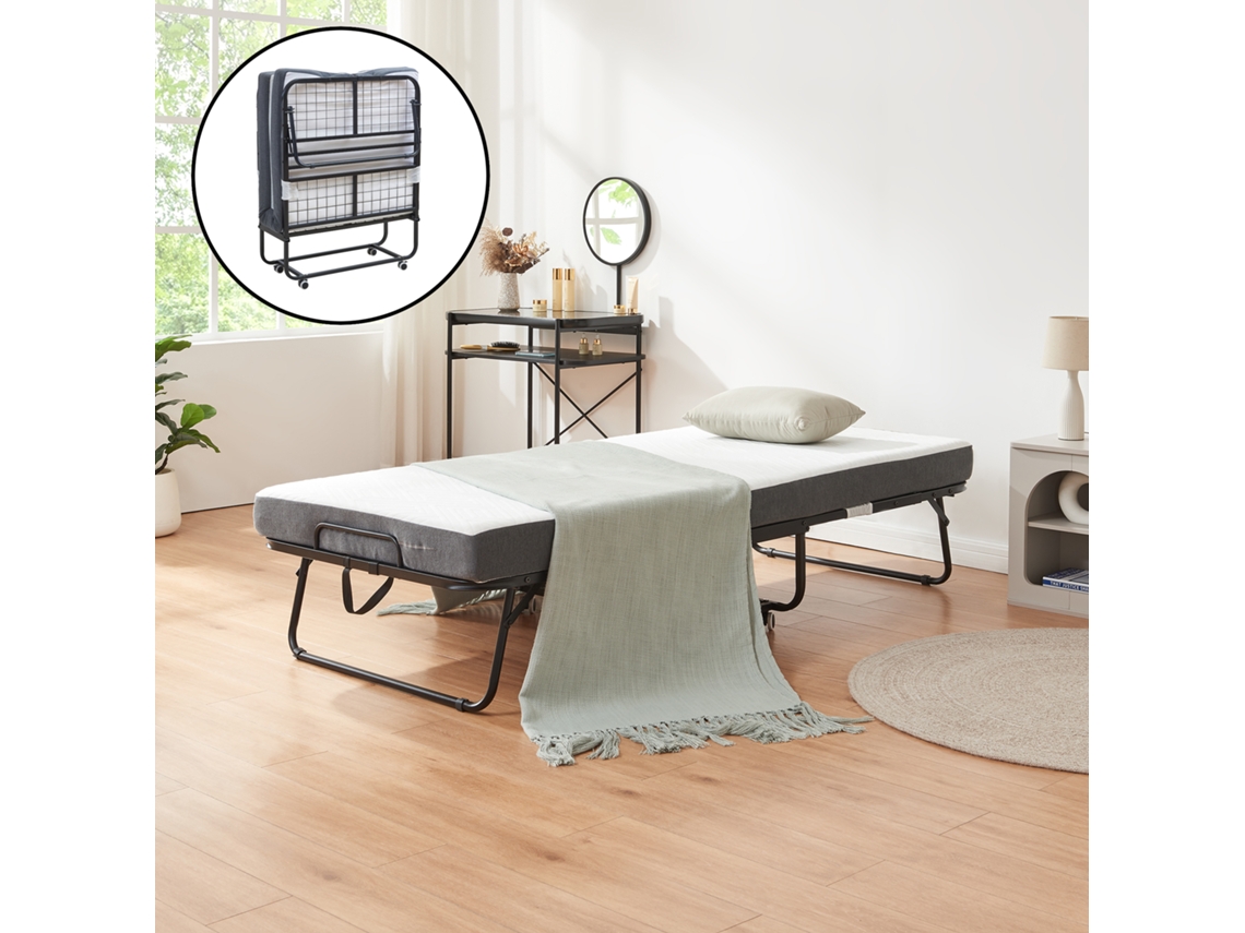 Cama Dobrável De Metal Borjavle Com Colchão De 90x200 Cm Preto [EN.CASA]