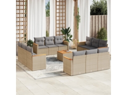 Vidaxl 13 Pcs Conj. Sofás Jardim C/ Almofadões Vime Pe Bege Misturado