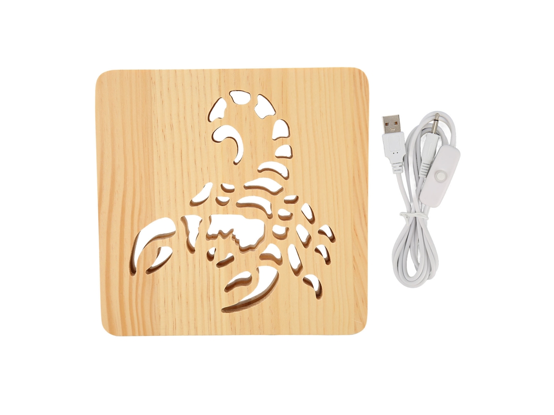 Lâmpada 3d Escorpião de Madeira Led Usb para Quarto Office Café
