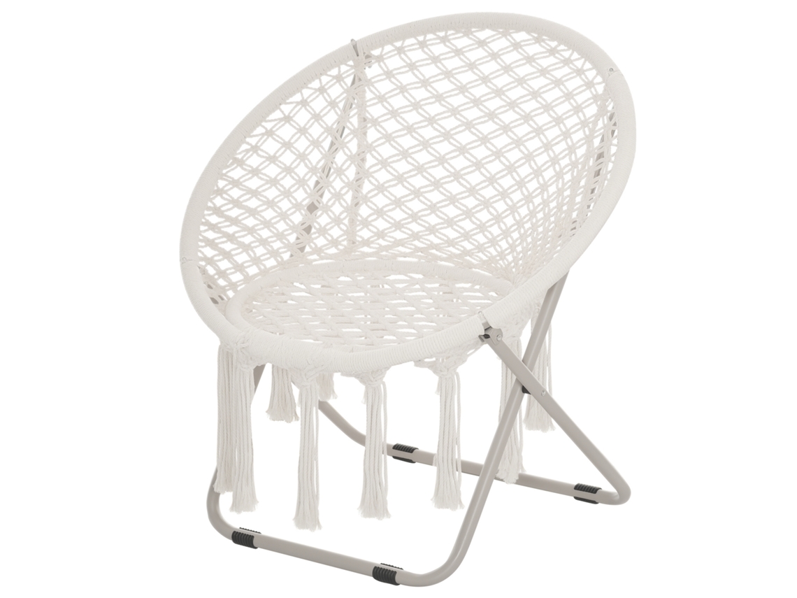 Cadeira de jardim redonda de dois lugares estilo papasan dobrável com almofada grande Oxford cinza 80x80x75cm CHEZMOI