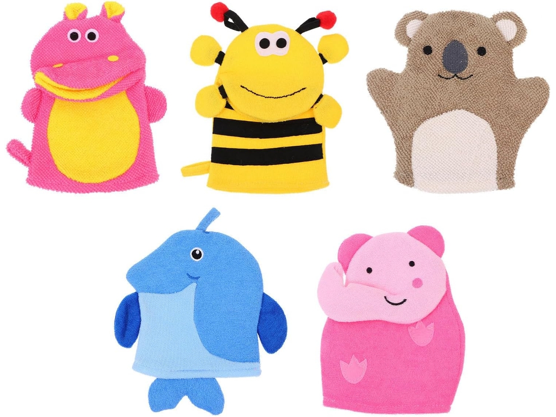Conjunto De 5 Acessórios Esfoliantes Para Banho, Em Esponja De Poliéster, Para Meninos E Meninas.