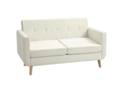 Sofá De 2 Lugare Poliéster, Espuma E Madeira De Borracha Cor Creme Branco 138,5x70x75 Cm Homcom