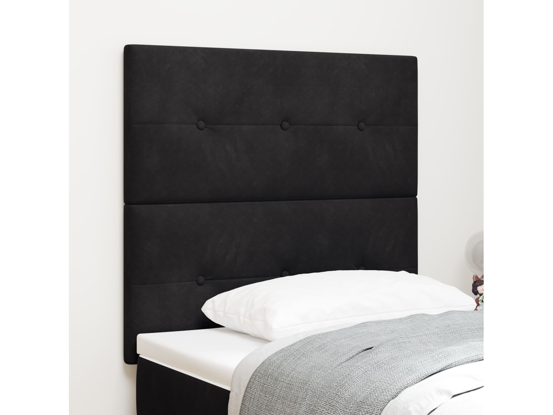 Cabeceira Com Botões Estofada Em Veludo Preto De 100 Cm Lovely Home