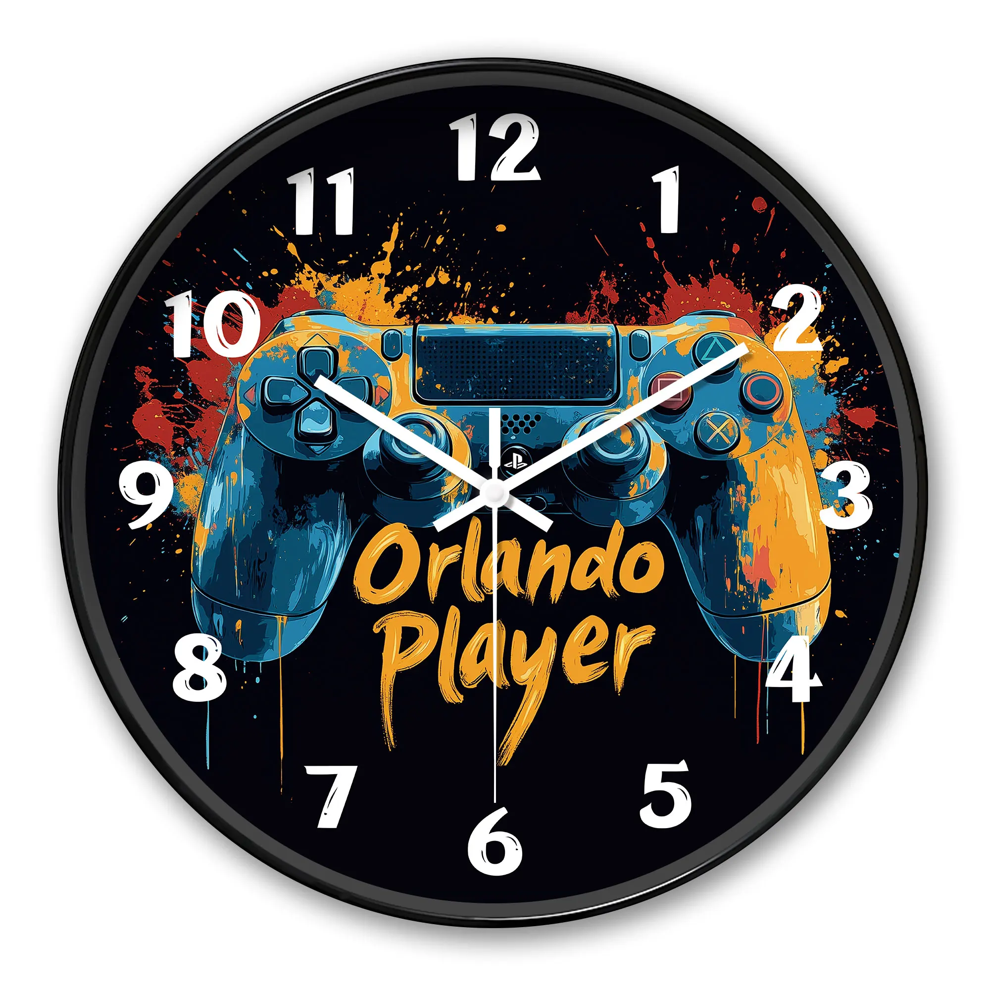 Relógio De Parede Redondo (8 Polegadas) Com Tema De Jogos E Decoração De Controle "orlando Player" (pilhas Não Incluídas)