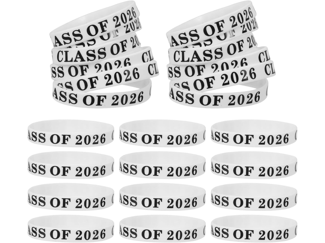 Pulseiras de Silicone Tehaux para Formatura Da Turma 2026, Conjunto com 24 Pulseiras Elásticas Brancas, Lembrancinhas