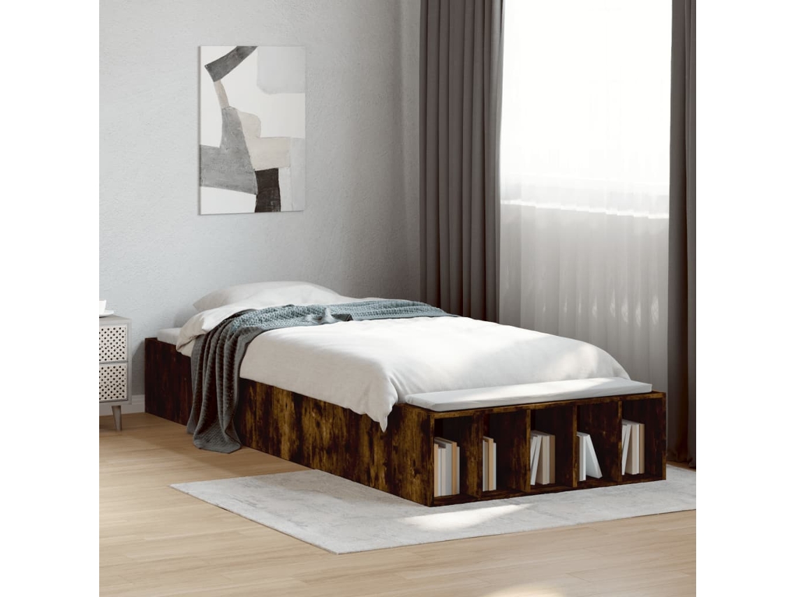 Vidaxl Estrutura Cama 100x200 Cm Derivados De Madeira Carvalho Fumado