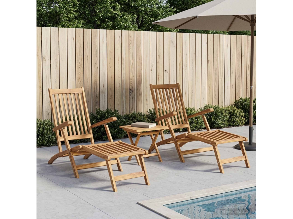 Vidaxl Cadeira De Deck Dobrável Com Mesa 2 Pcs Natural