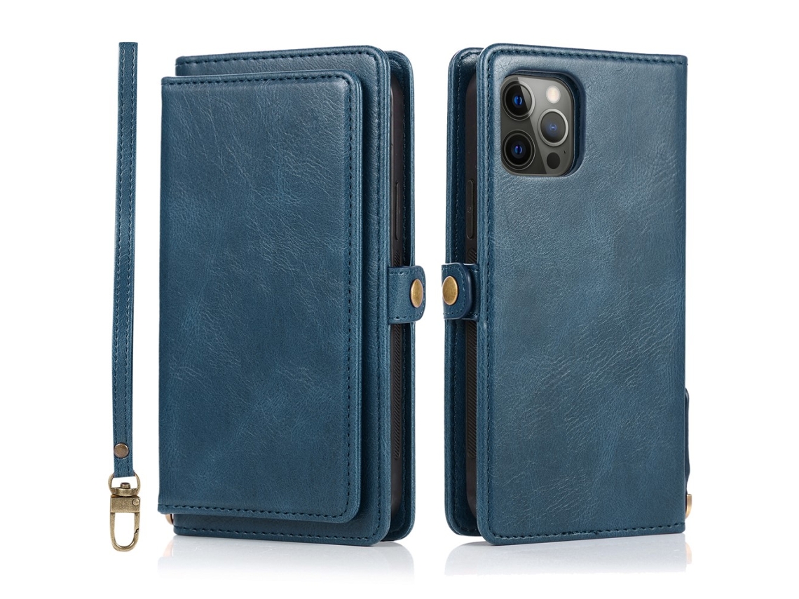 Capa Destacável Quedas Pega Para Iphone 15 Pro Pele Sintética Azul