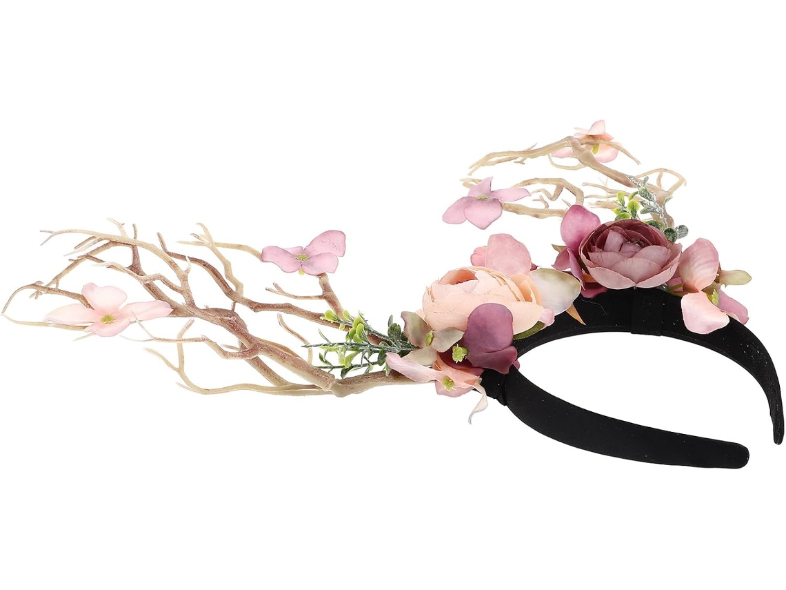 Tiara De Natal Nuobesty Com Chifres De Veado E Flores, Tamanho Único, Tiara Criativa Para