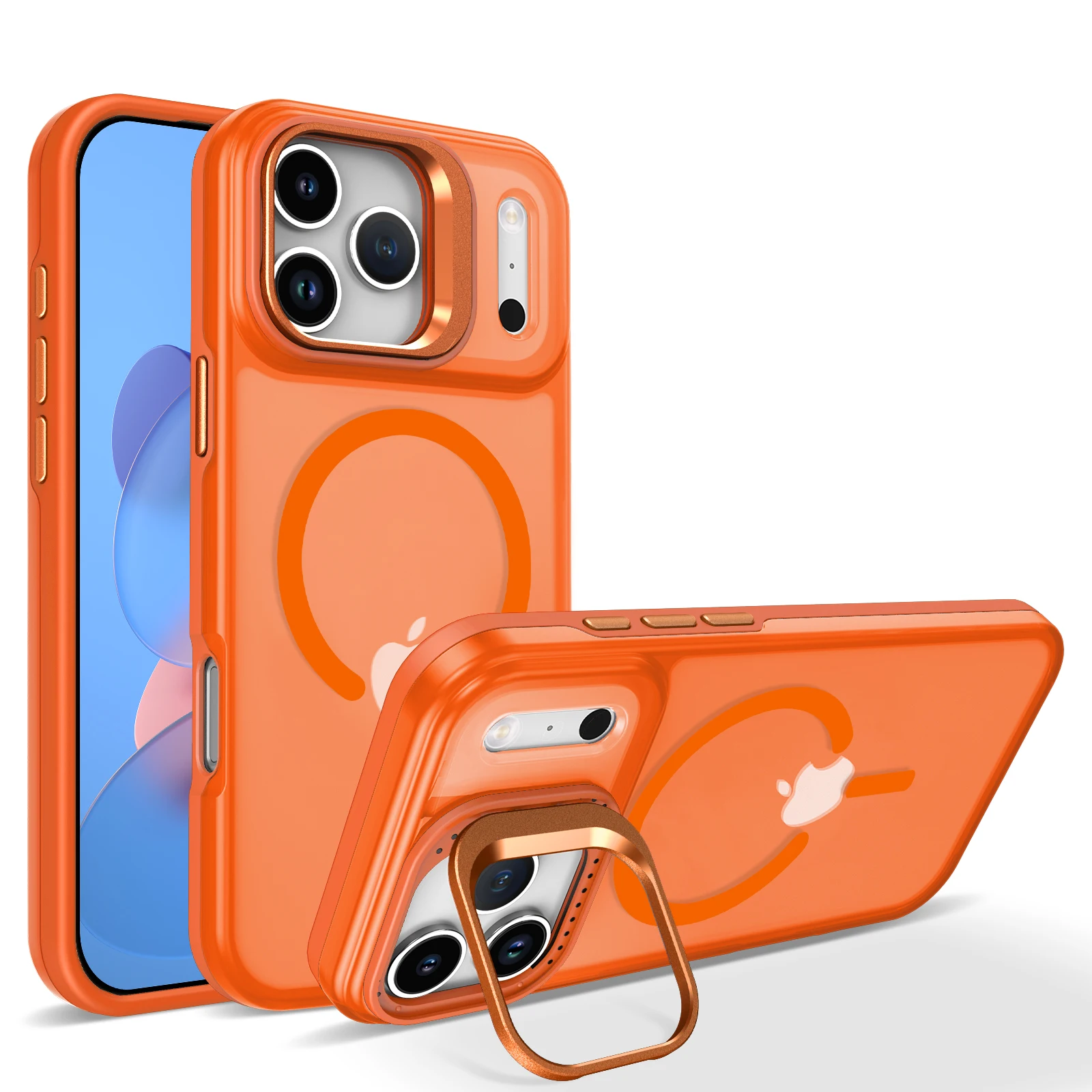 (iphone 17 Pro Max, Laranja) Capa Magnética Transparente À Prova De Choque Com Suporte, Compatível Com Carregamento Sem Fio Magsafe E Com Iphone.