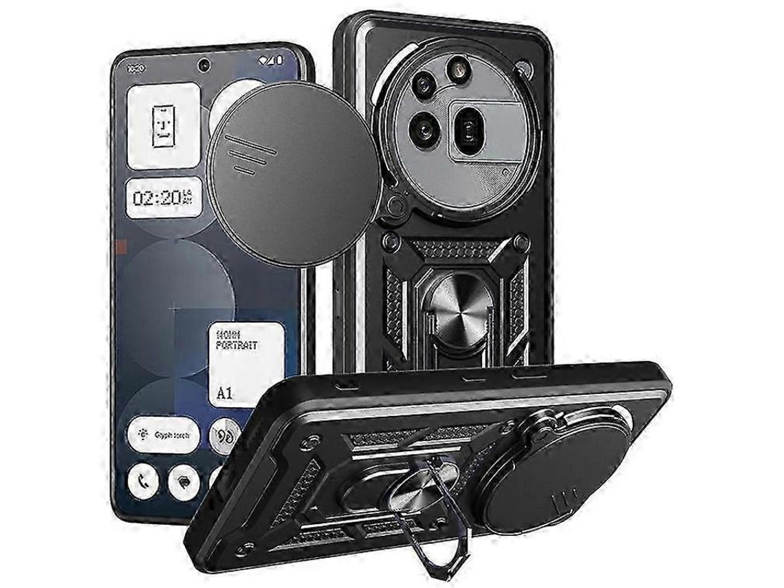 2026 capa para Nothing Phone 3a Pro com Tampa Deslizante de Câmera e Suporte Giratório Tpu/plástico Preto
