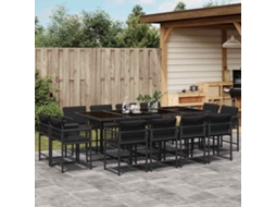 Vidaxl 13 Pcs Conjunto De Jantar P/jardim Com Almofadões Vime Pe Preto
