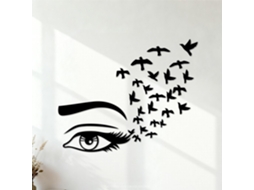 Adesivos Lettrage Femme Yeux Sourcils Salon De Beauté Motifs D'oiseaux 68x83,8cm Multicolore Noir
