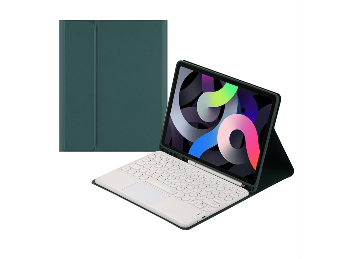 Lurelia Capa Com Teclado Bluetooth Para Ipad Air2 Com Tampa Redonda Com Touchpad, Layout Pt, Verde Escuro E Branco