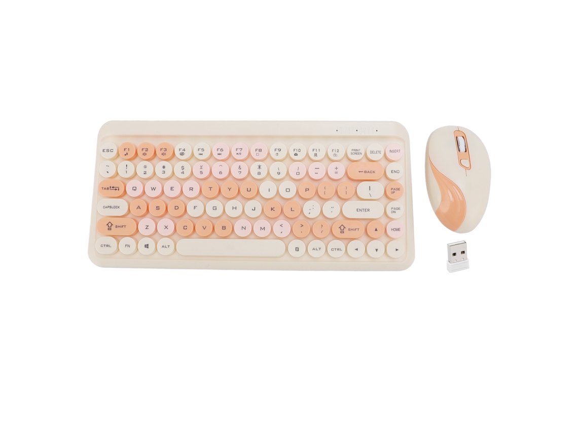 Aetheria teclado e Mouse Sem Fio 2.4g com Teclas Redondas Retrô Laranja para Casa