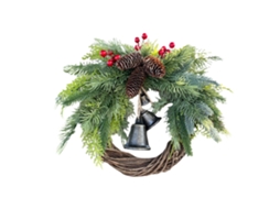Decoração De Natal Com Anel De Rattan Natural, Pinhas, Frutos De Espuma E Sino De Ferro Da Laxiscreed