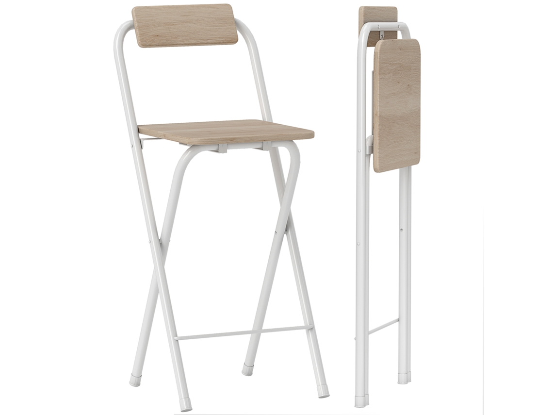 Conjunto de 2 Bancos de Bar Mdf e Aço Cor Madeira e Branco 37x45x87 cm Homcom