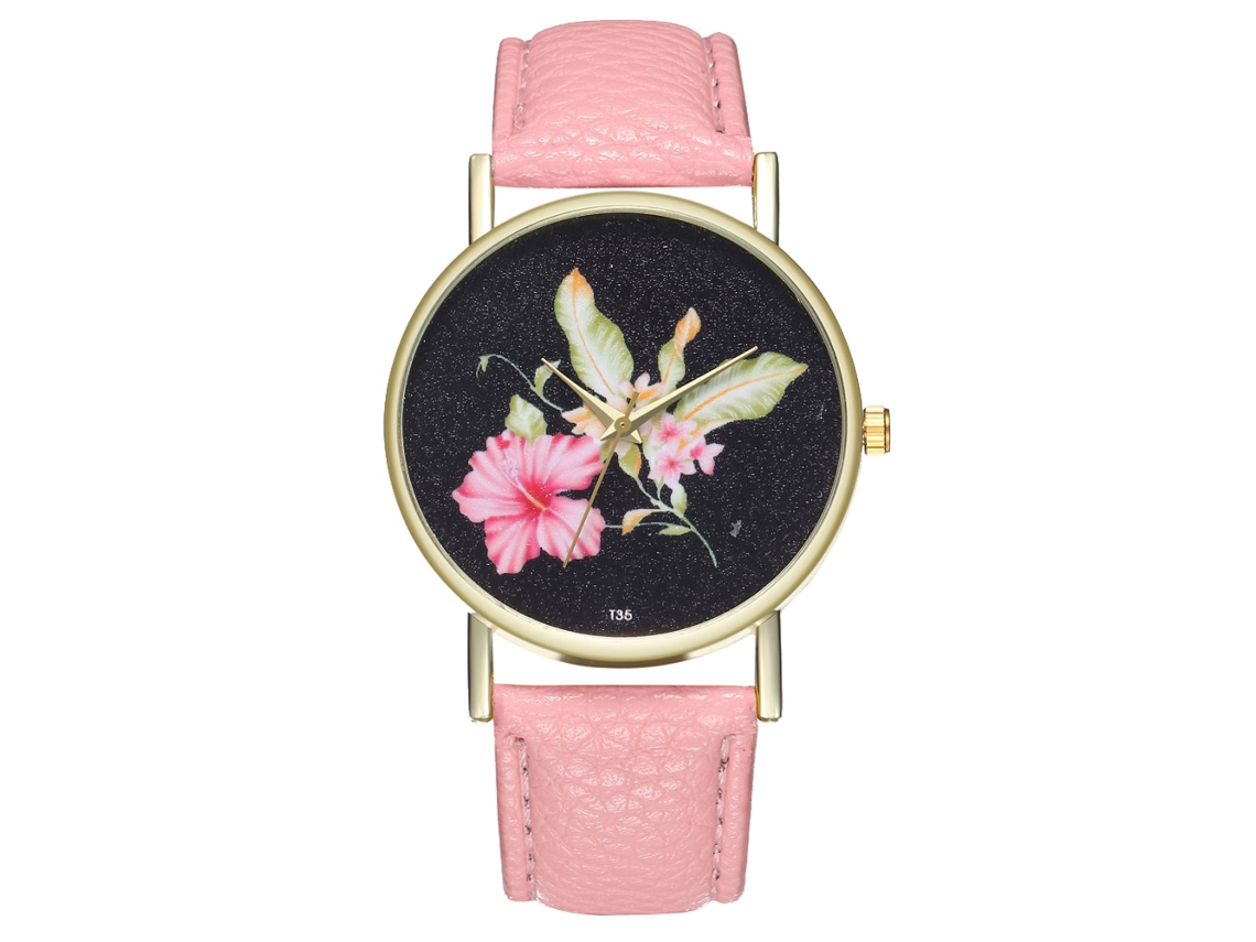 Reloj Analógico De Cuarzo Moda Hombre Mujer Cuero Pu Reloj De Pulsera De Ocio (rosa)