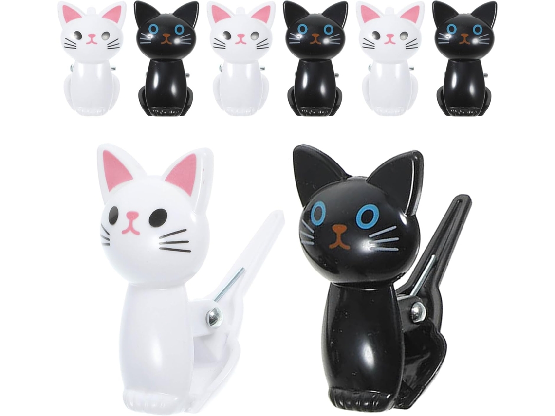 Conjunto de 8 prendedores Toyvian Vedação, em PS e Ferro, com estampa de gato, para pastas de escritório e documentos.