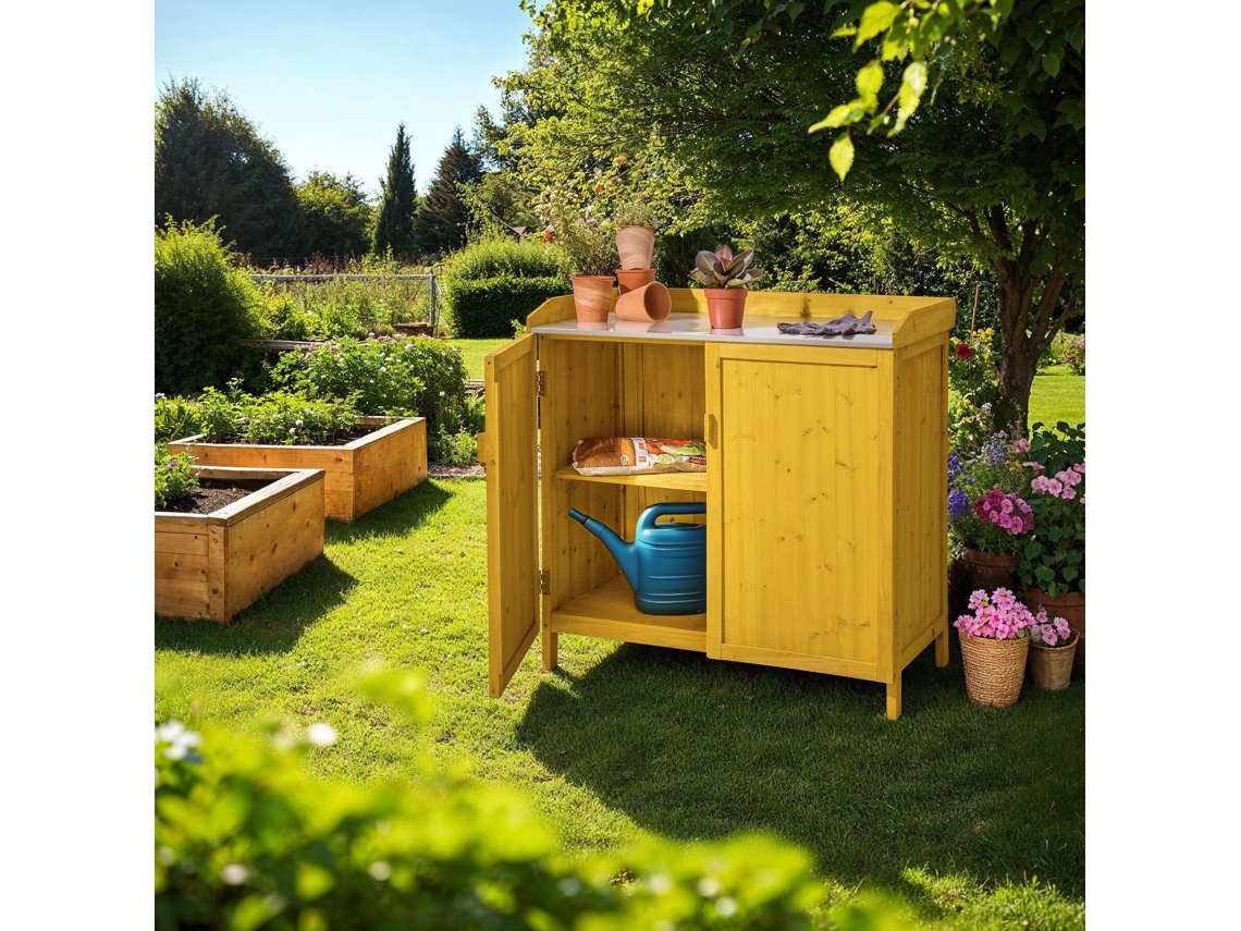 Tectake Armário De Jardim Com Tampo De Mesa Em Chapa Galvanizada, Castanho