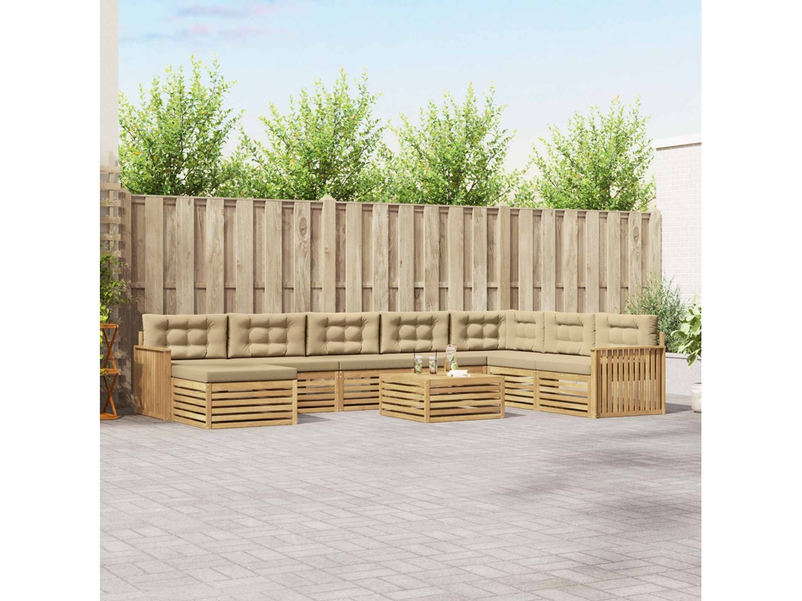 Vidaxl Conjunto De Sofás Para Exterior 9 Unid. Branco E Bege