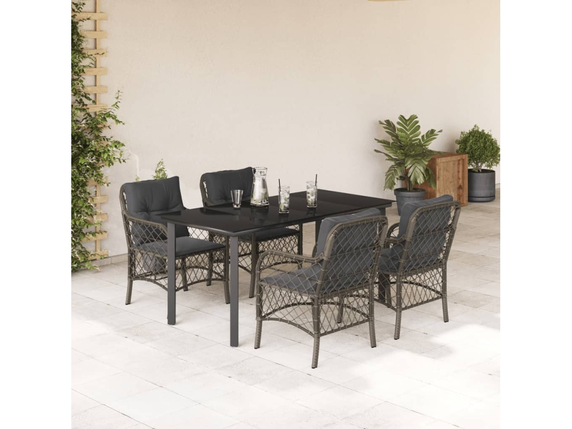 Conjunto 5 Peças Jantar P/ Jardim C/ Almofadões Vime Pe Cinza Dkd Home Decor